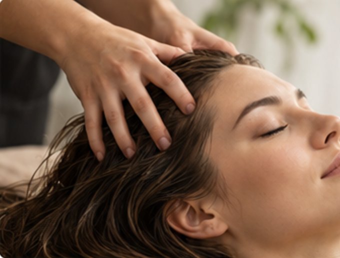 Kvinde får hovedbundsmassage